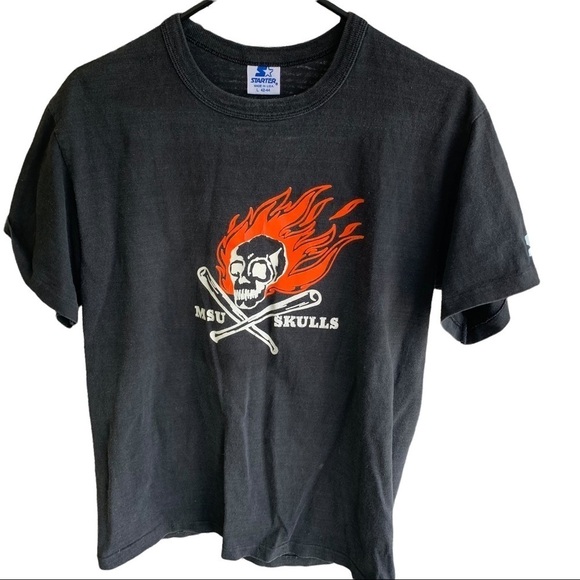 MSU Skulls Vintage Tee Shirt Starter Made USA Single Stitch Sleeves large Fire - Picture 1 of 6
